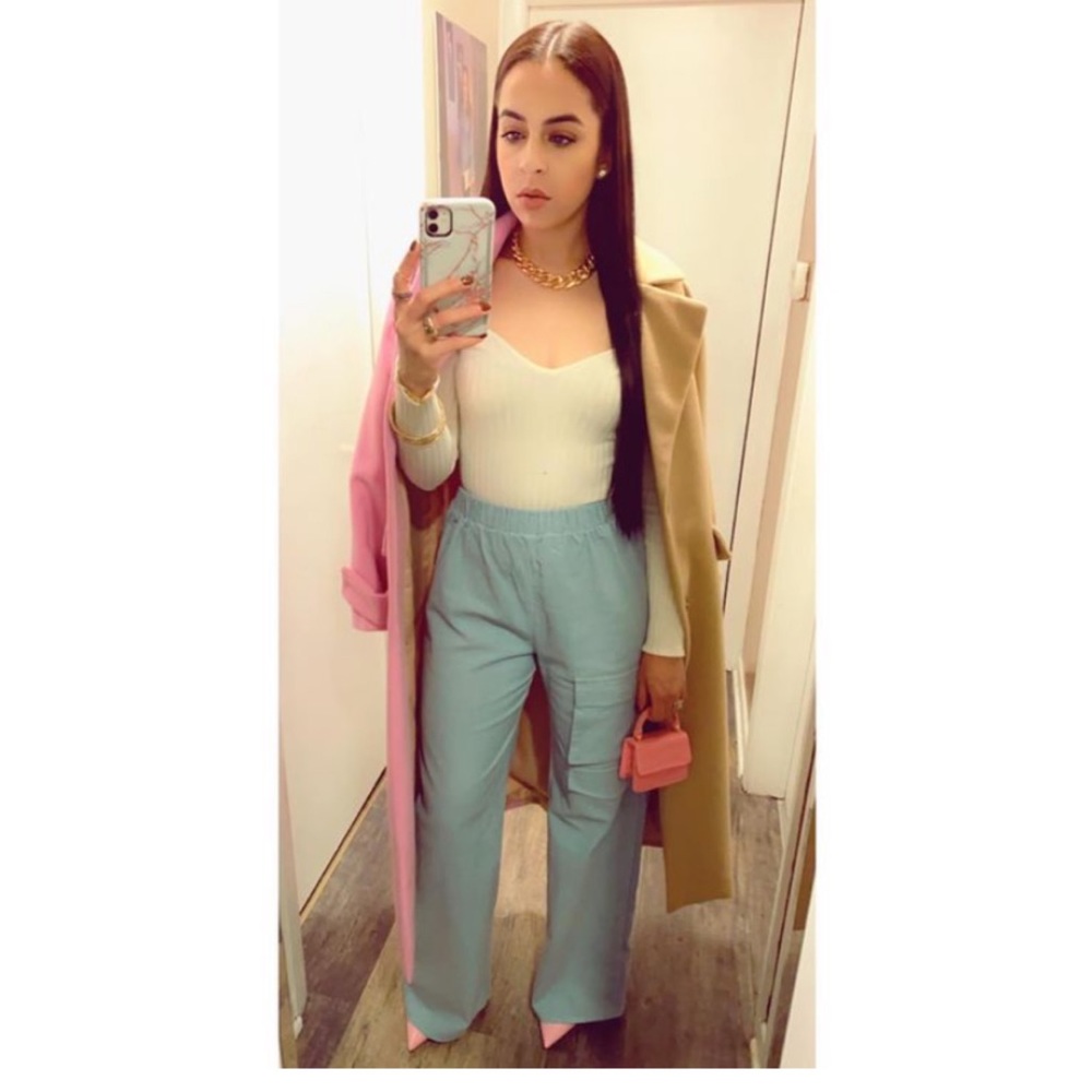 Blue cord wide leg trousers
